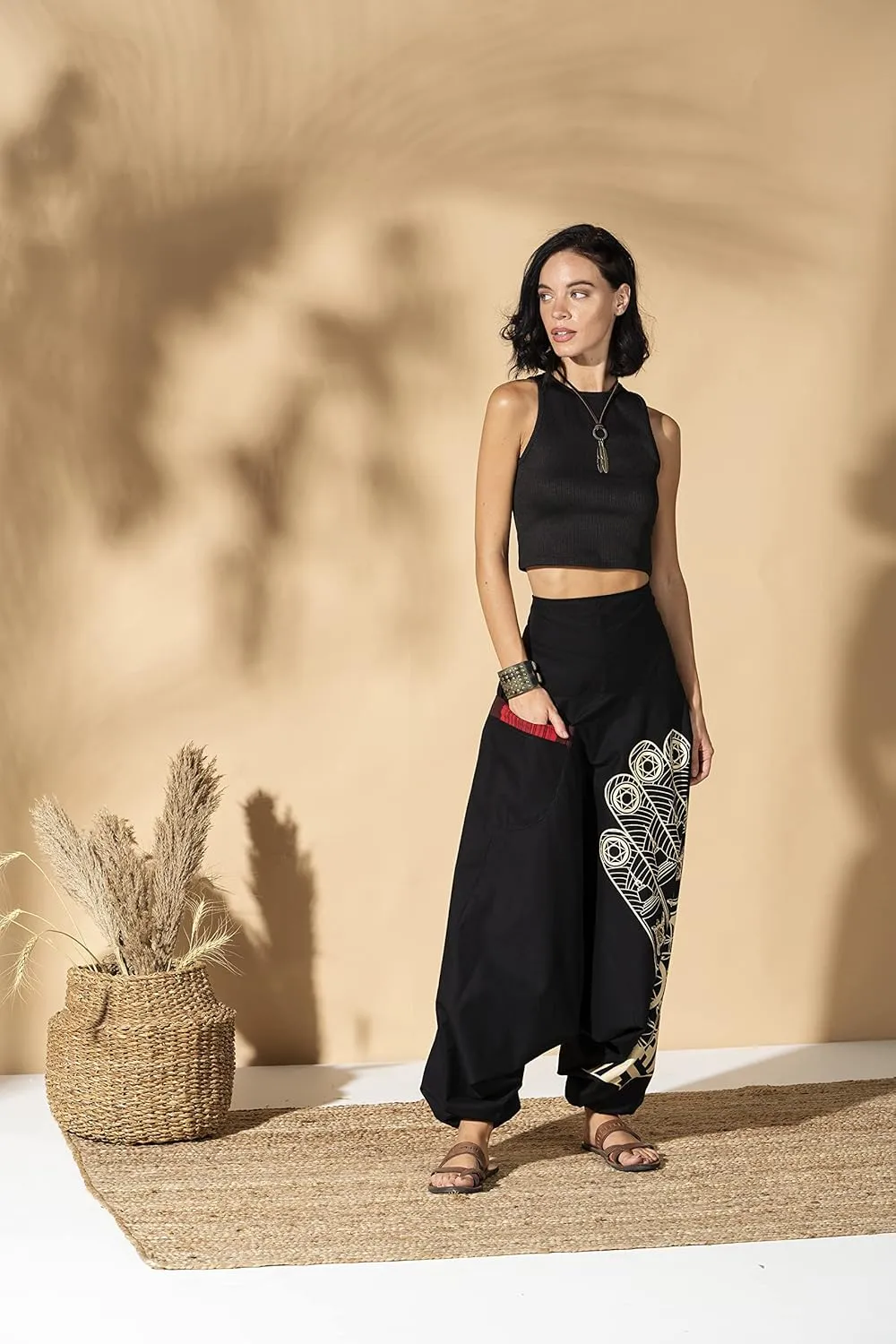 The Veshti Company Women's Printed Summer Harem Pants, Cotton Boho Hippie Casusal Oversized Palazzo Pant for Women