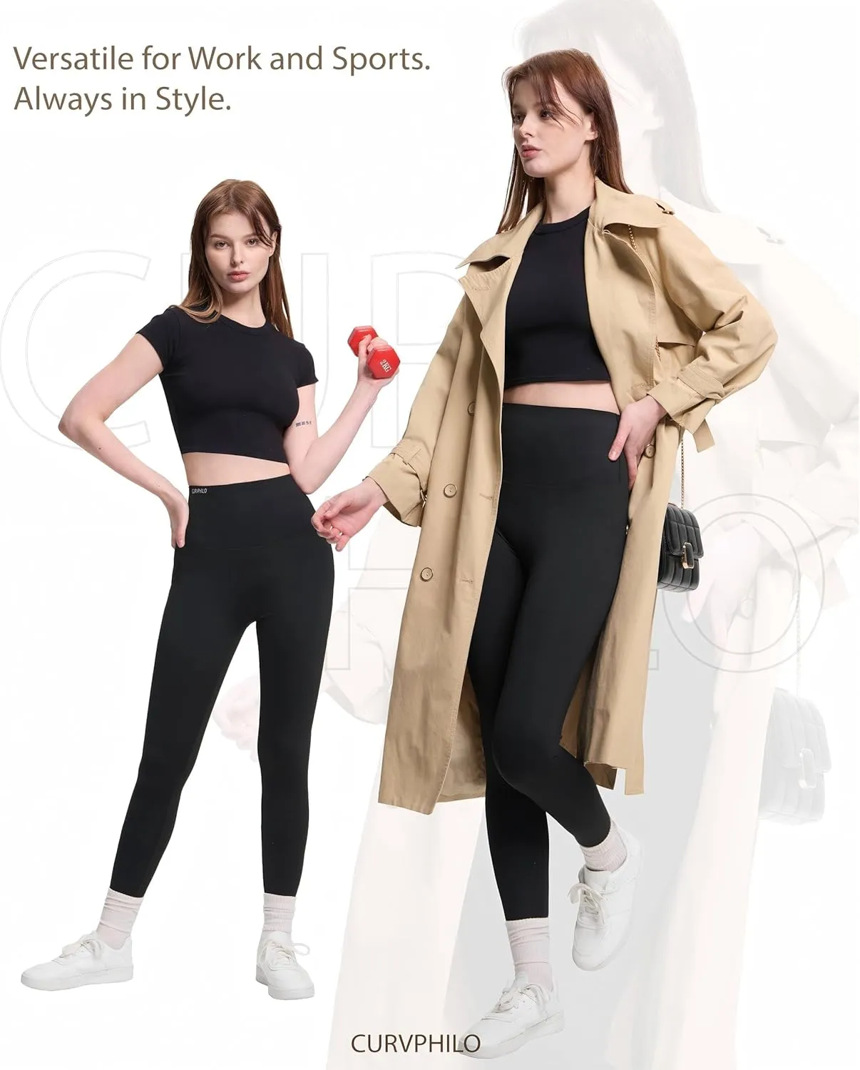 Tummy Control Compression Leggings with Pockets Butt Lifting High Waist Pants for Women