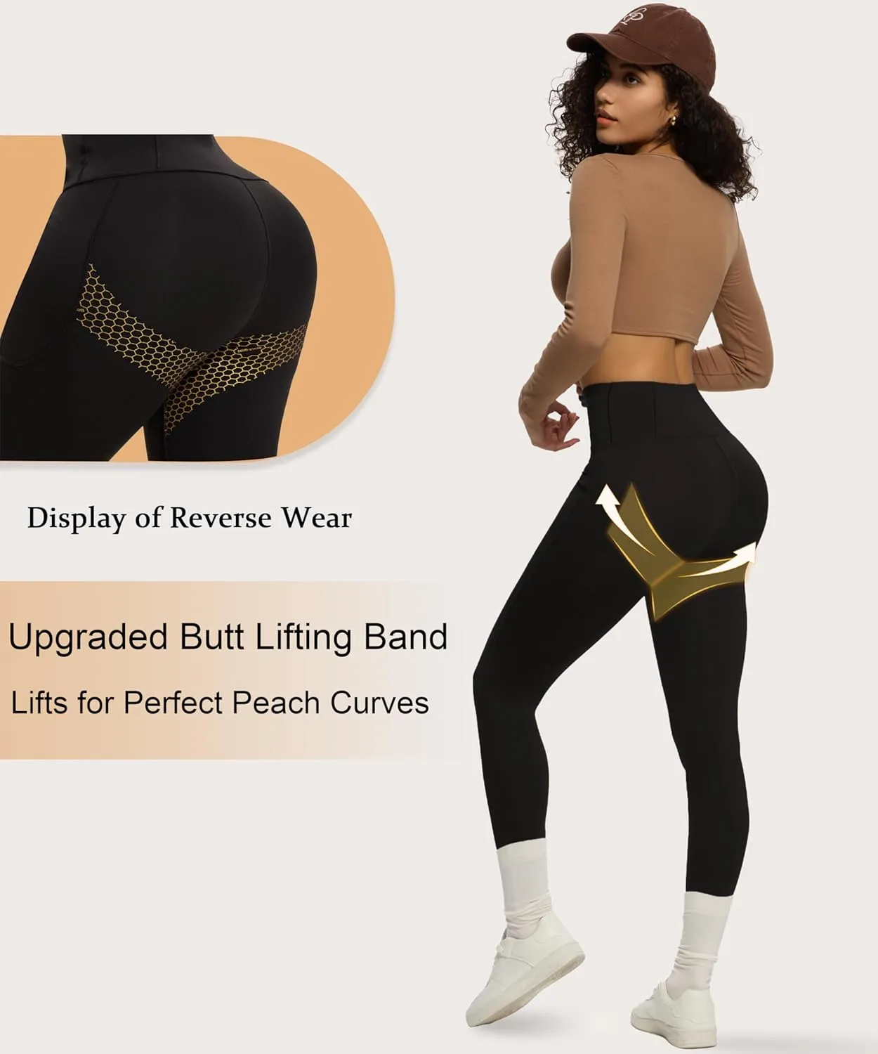 Tummy Control Compression Leggings with Pockets Butt Lifting High Waist Pants for Women