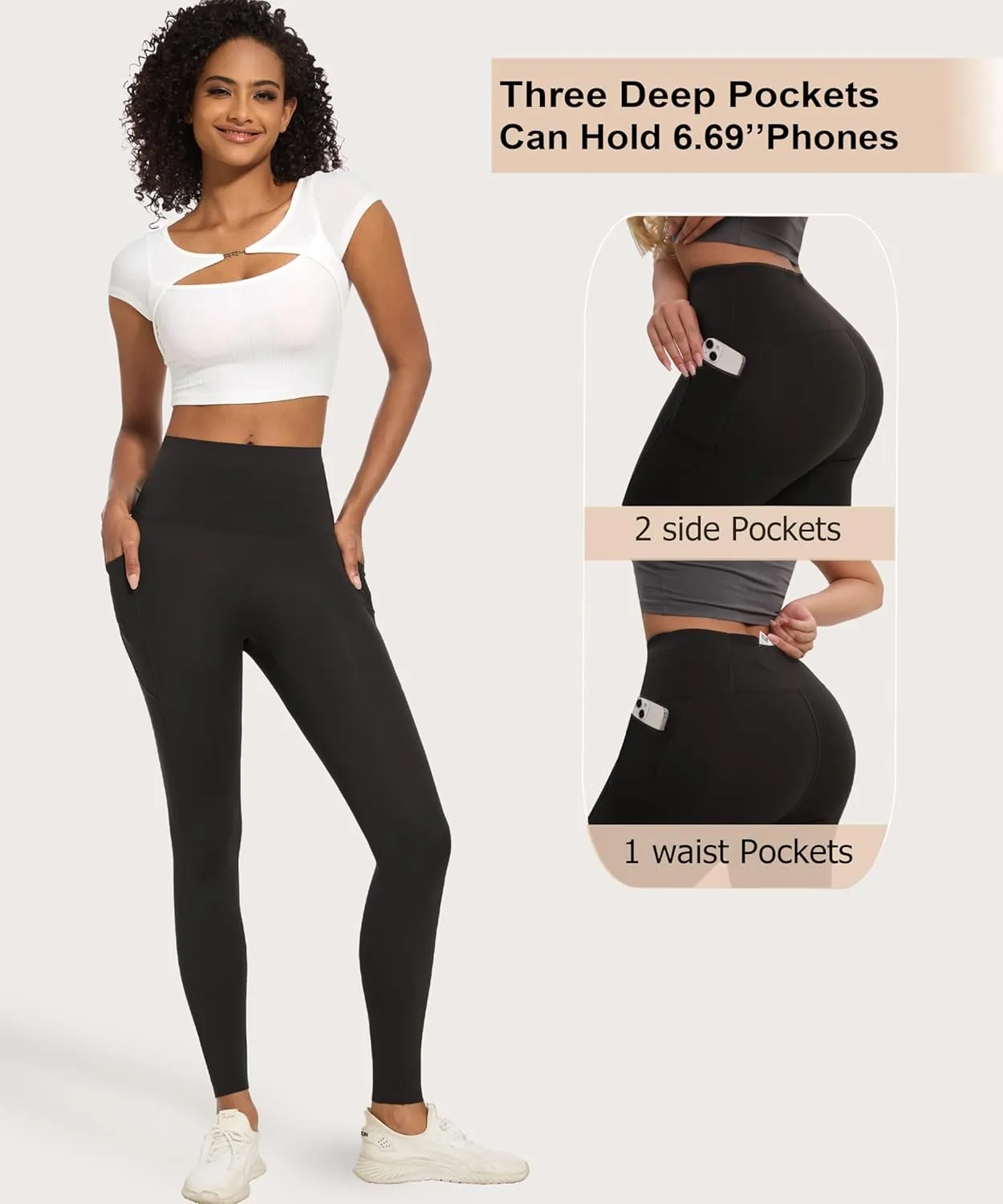 Tummy Control Compression Leggings with Pockets Butt Lifting High Waist Pants for Women