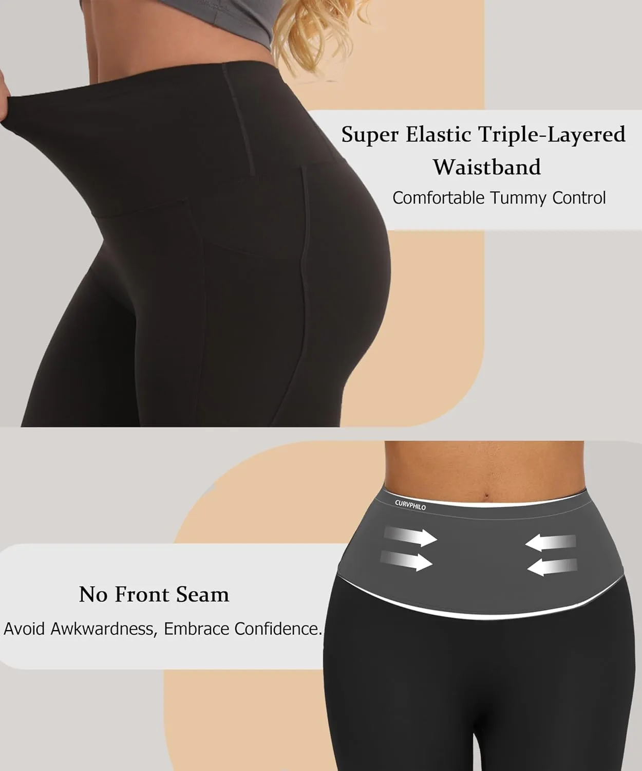 Tummy Control Compression Leggings with Pockets Butt Lifting High Waist Pants for Women