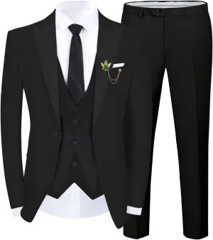 Tuxedo Men Suit Slim Fit 3 Piece Men Suits for Wedding Prom Groom Fashion One Button Blazer Vest Pants Set