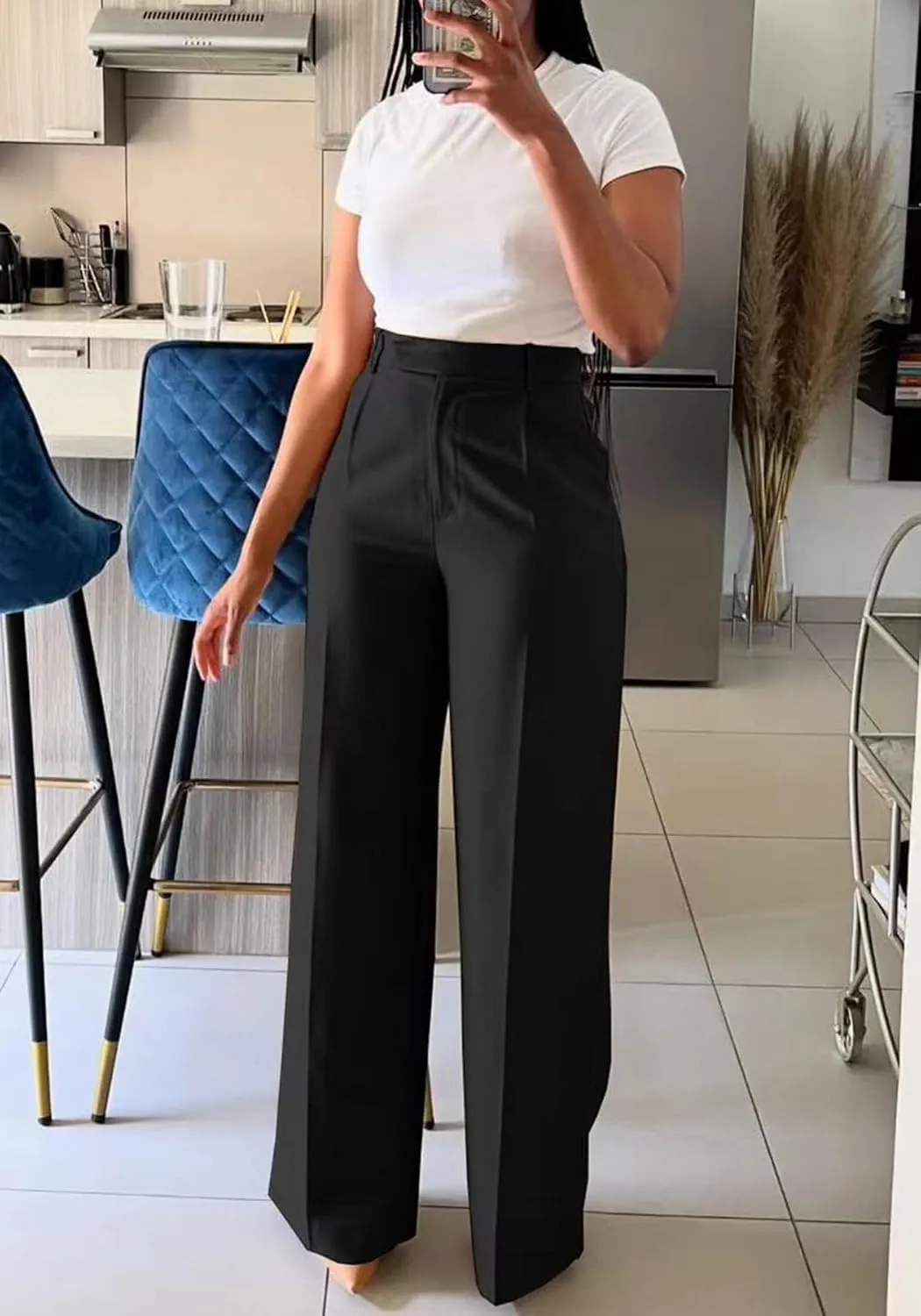 Unybwonn Women Wide Leg Dress Pants High Waisted Straight Leg Business Slacks Work Pants Casual Button Down Trousers