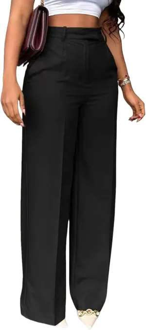 Unybwonn Women Wide Leg Dress Pants High Waisted Straight Leg Business Slacks Work Pants Casual Button Down Trousers
