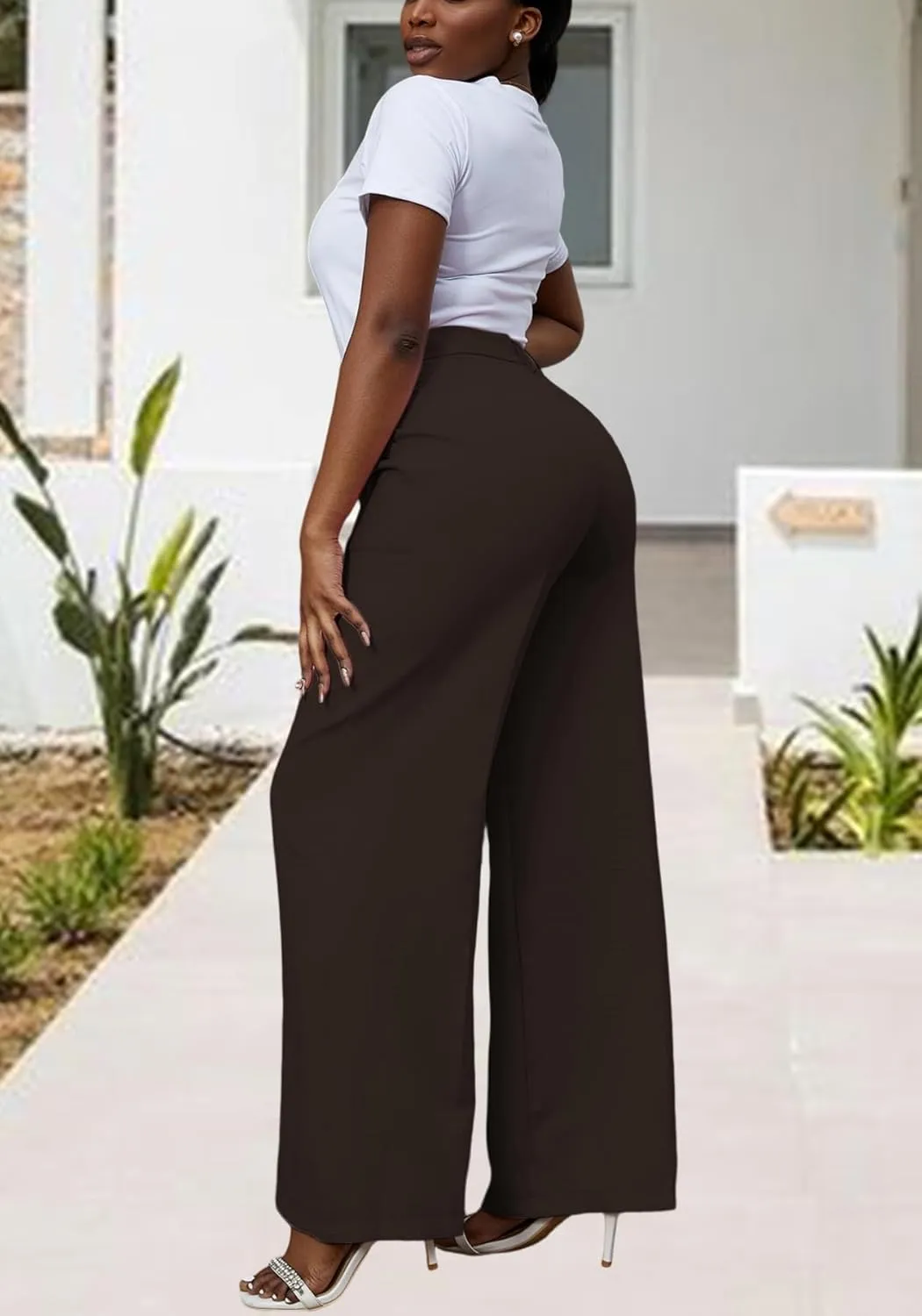 Unybwonn Women Wide Leg Dress Pants High Waisted Straight Leg Business Slacks Work Pants Casual Button Down Trousers