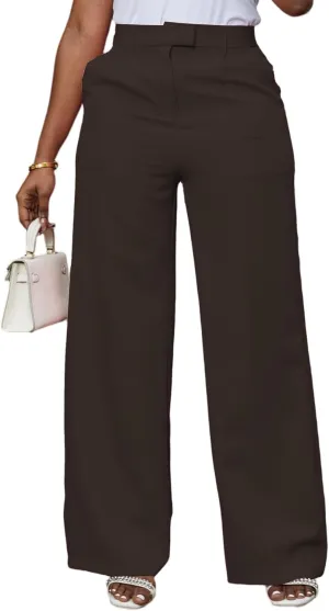 Unybwonn Women Wide Leg Dress Pants High Waisted Straight Leg Business Slacks Work Pants Casual Button Down Trousers