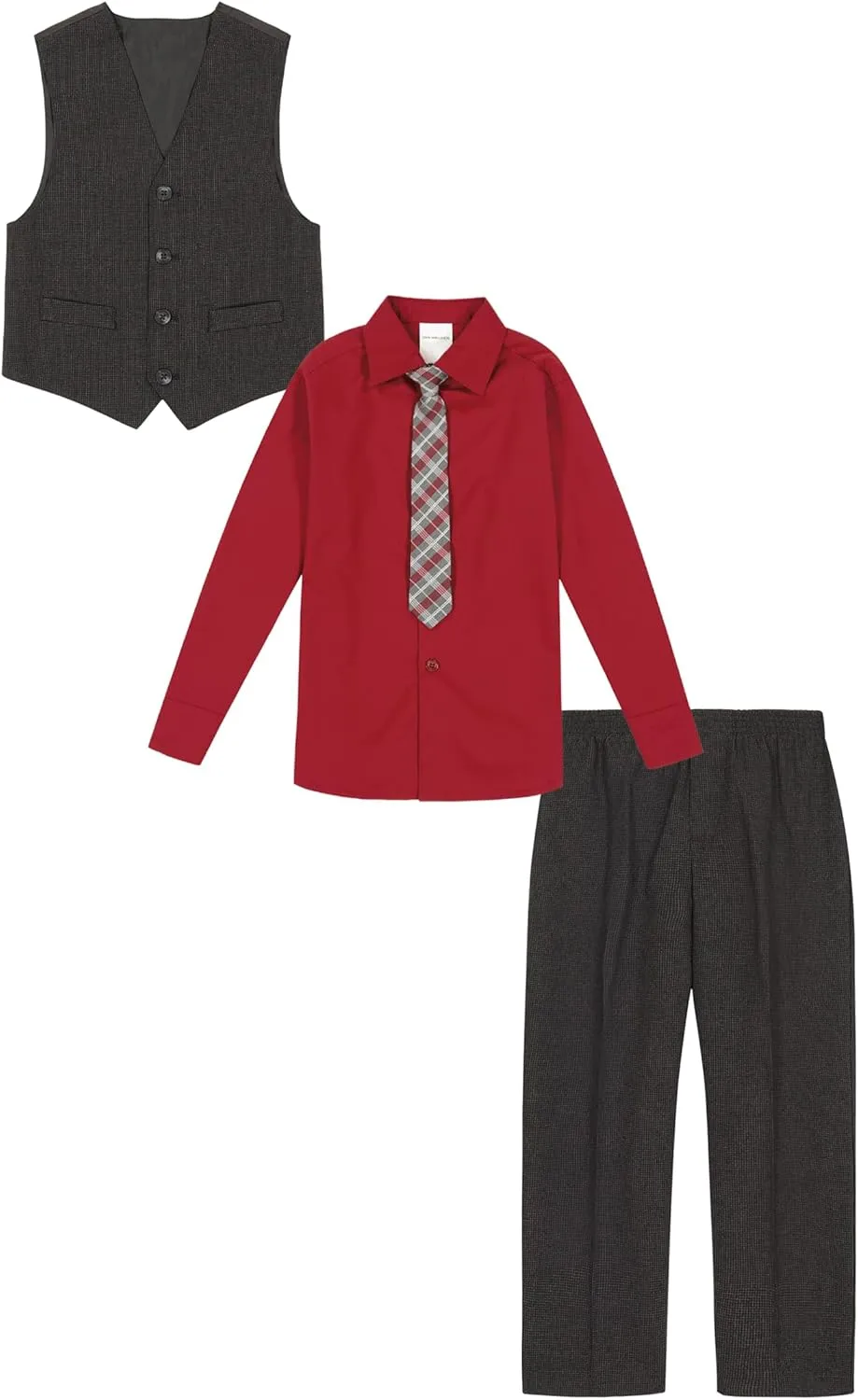 Van Heusen Boys' 4-Piece Formal Suit Set, Vest, Pants, Collared Dress Shirt, and Tie