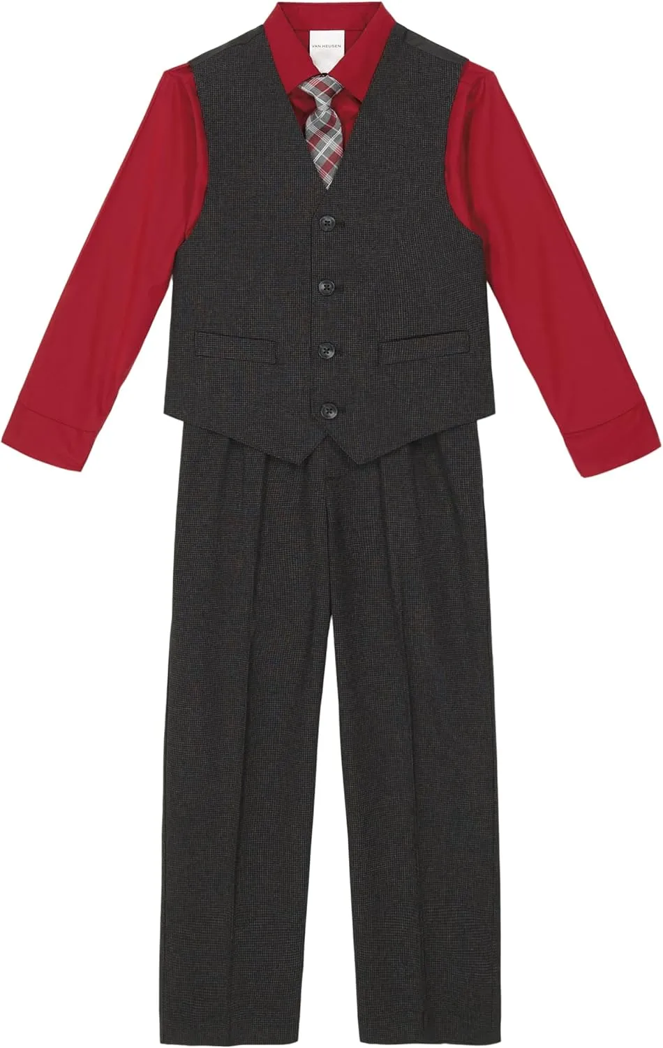 Van Heusen Boys' 4-Piece Formal Suit Set, Vest, Pants, Collared Dress Shirt, and Tie