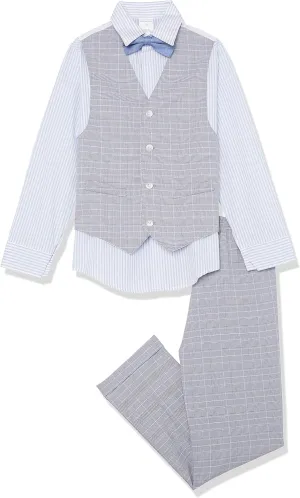 Van Heusen Boys' 4-Piece Formal Suit Set, Vest, Pants, Collared Dress Shirt, and Tie