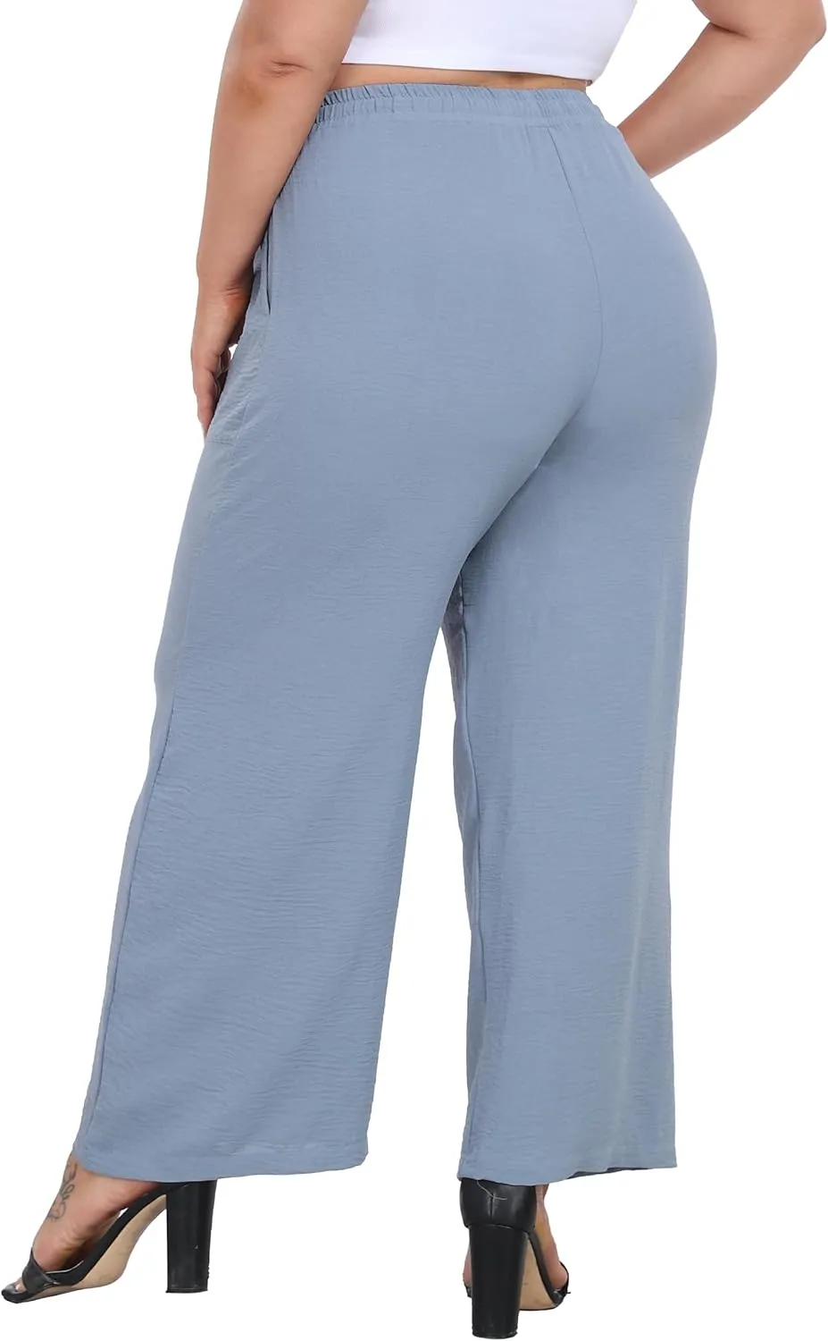 VOGUEMAX Womens Plus Size Wide Leg Pants Summer Casual Pants Loose Fit Flowy High Waisted Trousers with Pockets