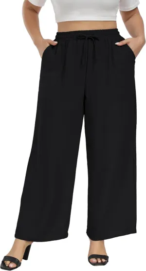 VOGUEMAX Womens Plus Size Wide Leg Pants Summer Casual Pants Loose Fit Flowy High Waisted Trousers with Pockets