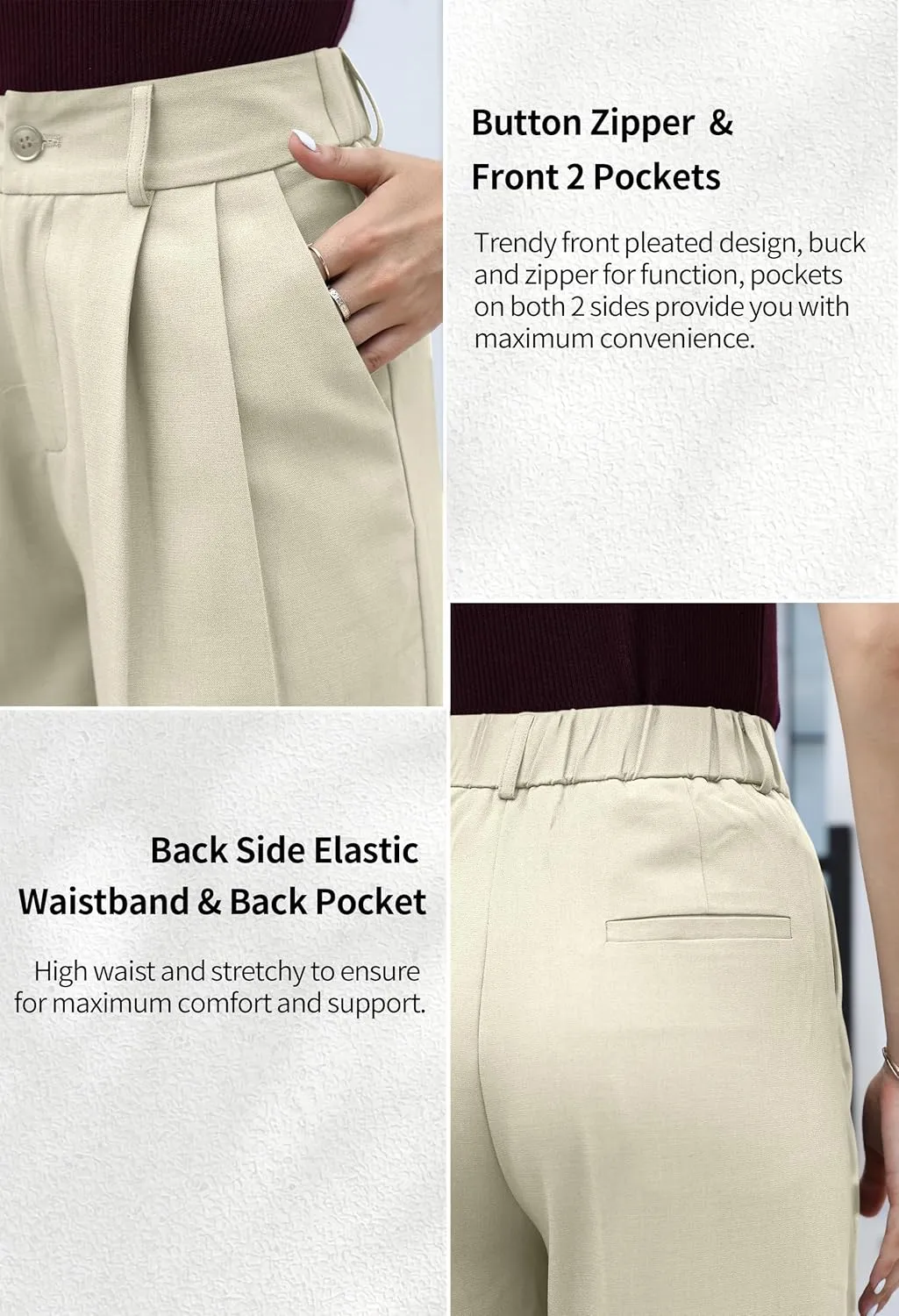 VOOVEEYA Casual Wide Leg Pants for Women - Elastic High Waisted Dress Pants for Business Work Comfy Slacks Trousers Suit