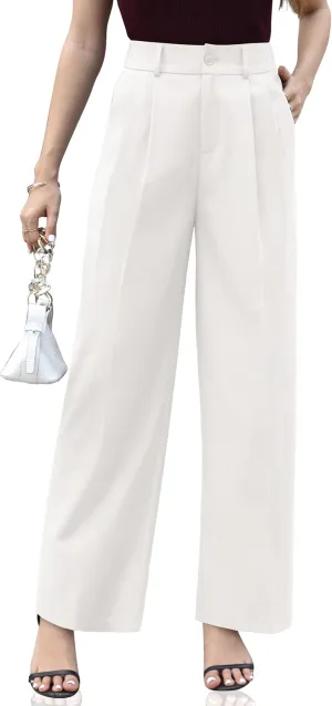 VOOVEEYA Casual Wide Leg Pants for Women - Elastic High Waisted Dress Pants for Business Work Comfy Slacks Trousers Suit