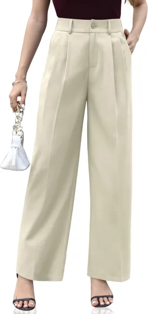 VOOVEEYA Casual Wide Leg Pants for Women - Elastic High Waisted Dress Pants for Business Work Comfy Slacks Trousers Suit