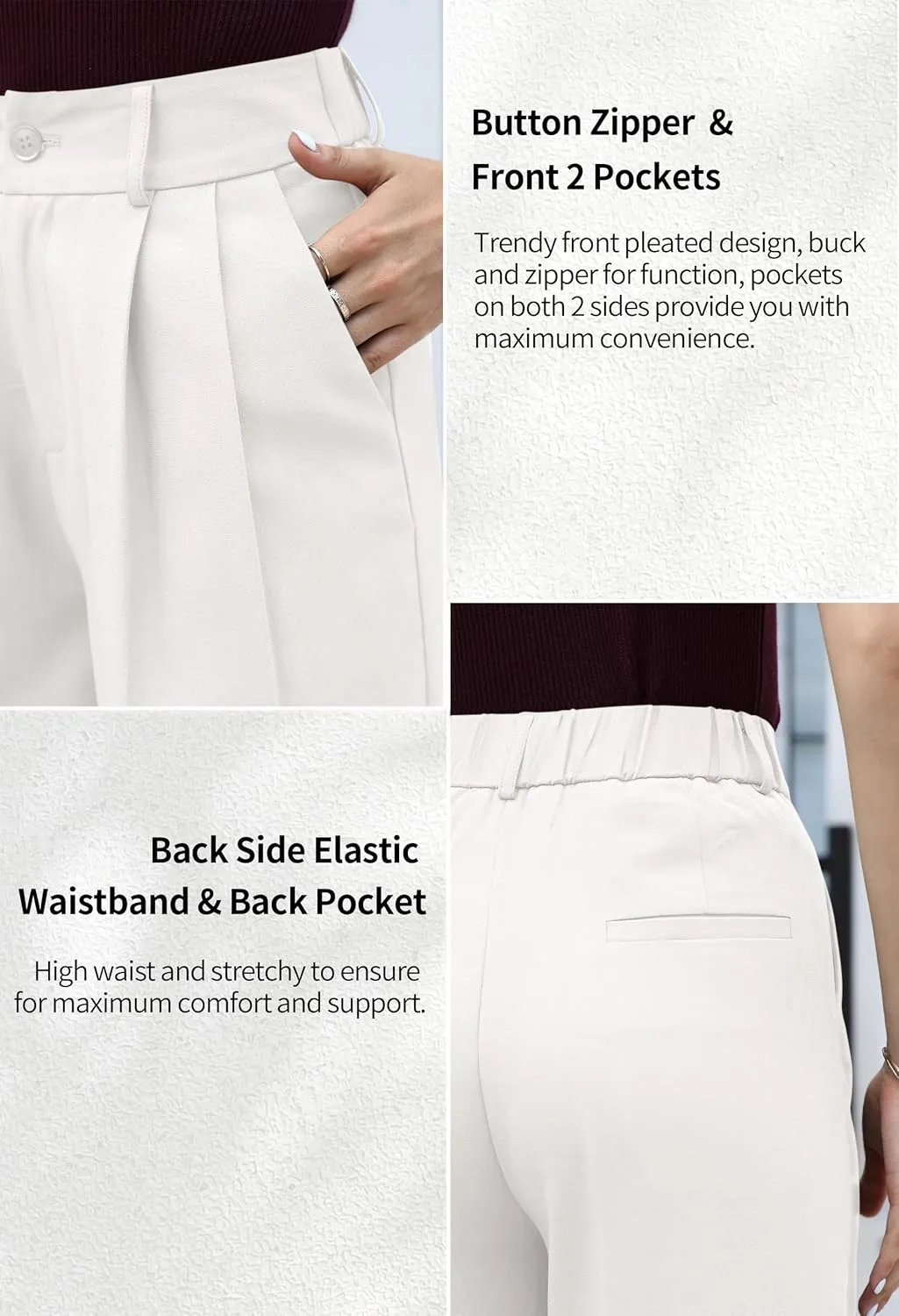 VOOVEEYA Casual Wide Leg Pants for Women - Elastic High Waisted Dress Pants for Business Work Comfy Slacks Trousers Suit