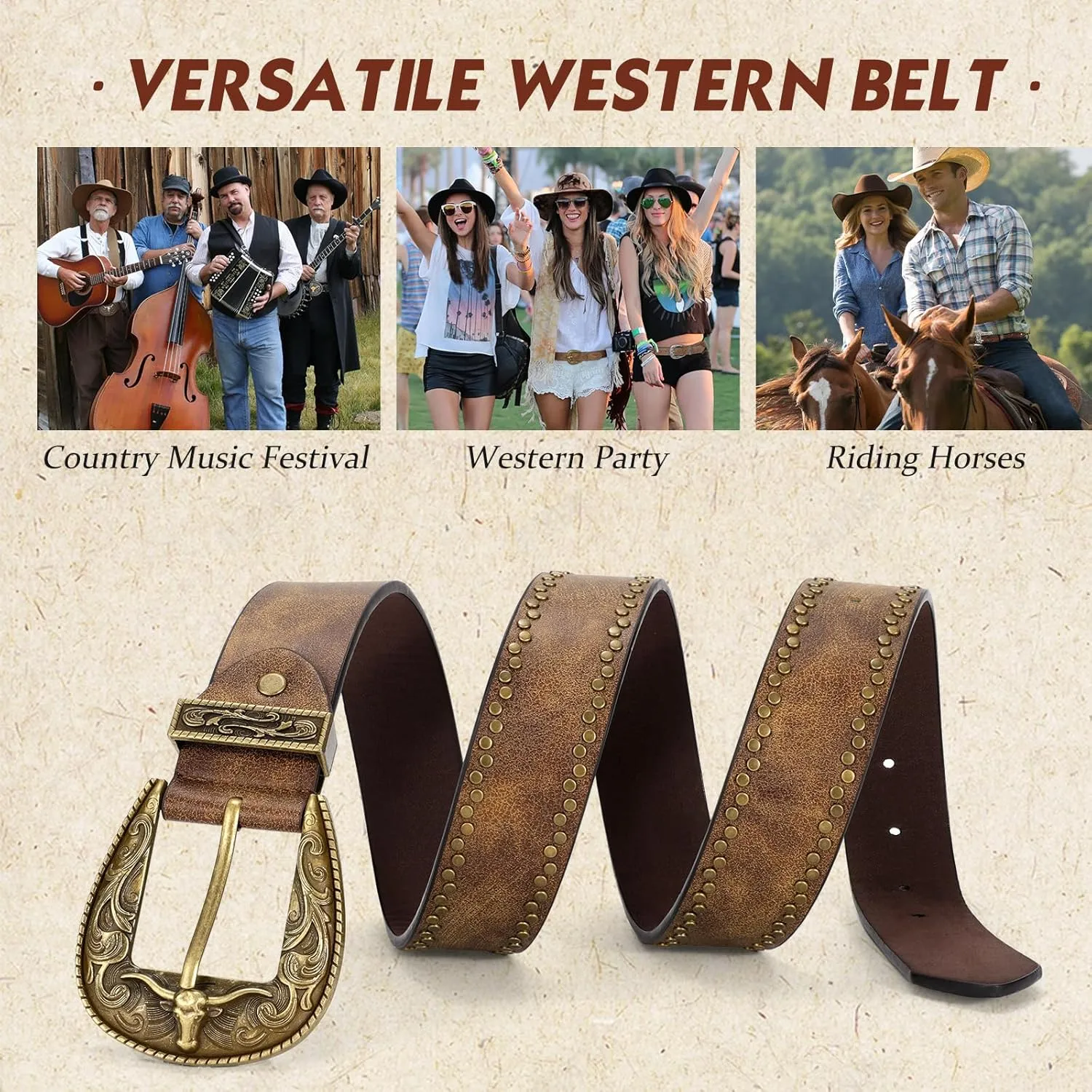Western Belts for Women Men Vintage Men's Country Belt for Jeans Cowgirl Cowboy Christmas Gifts