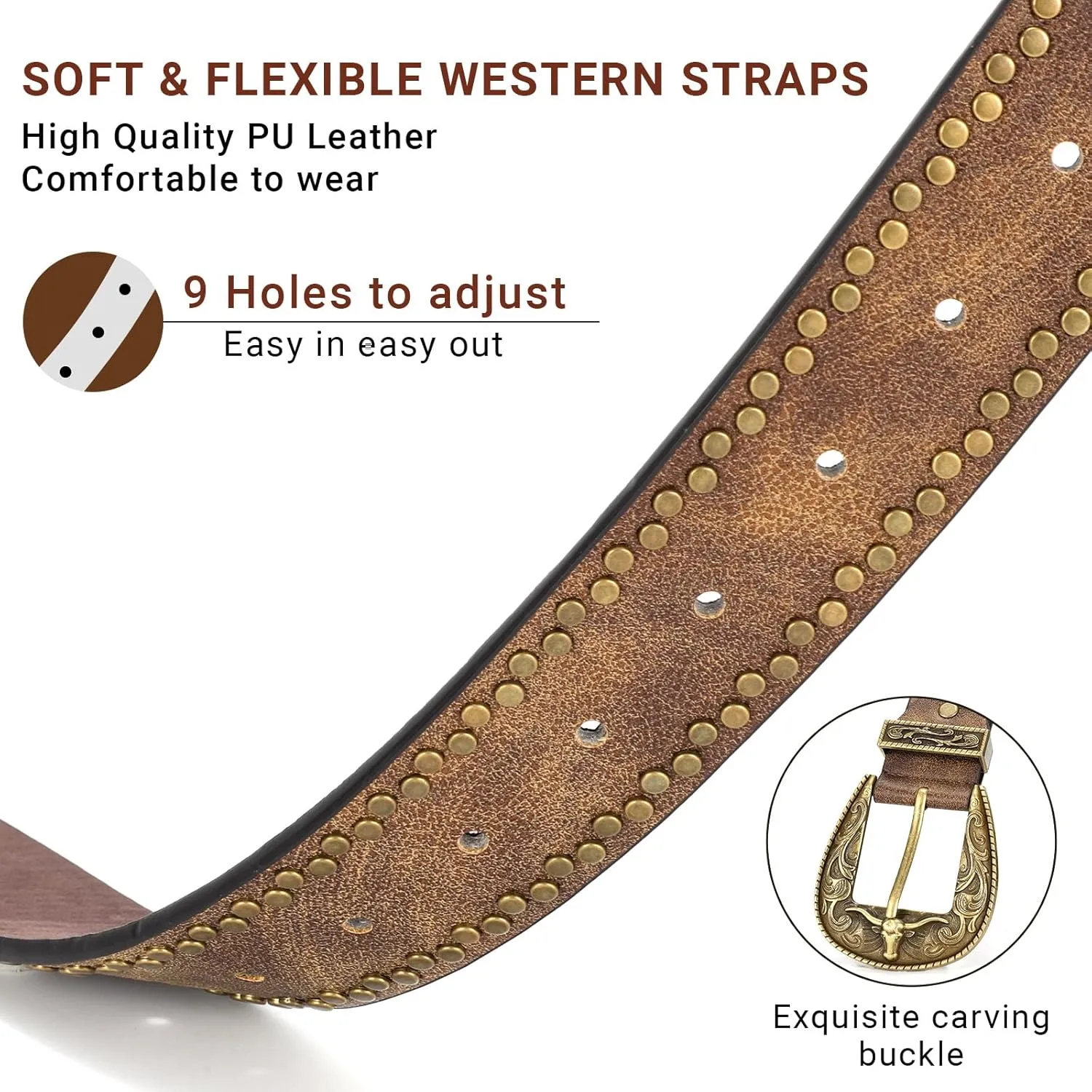 Western Belts for Women Men Vintage Men's Country Belt for Jeans Cowgirl Cowboy Christmas Gifts