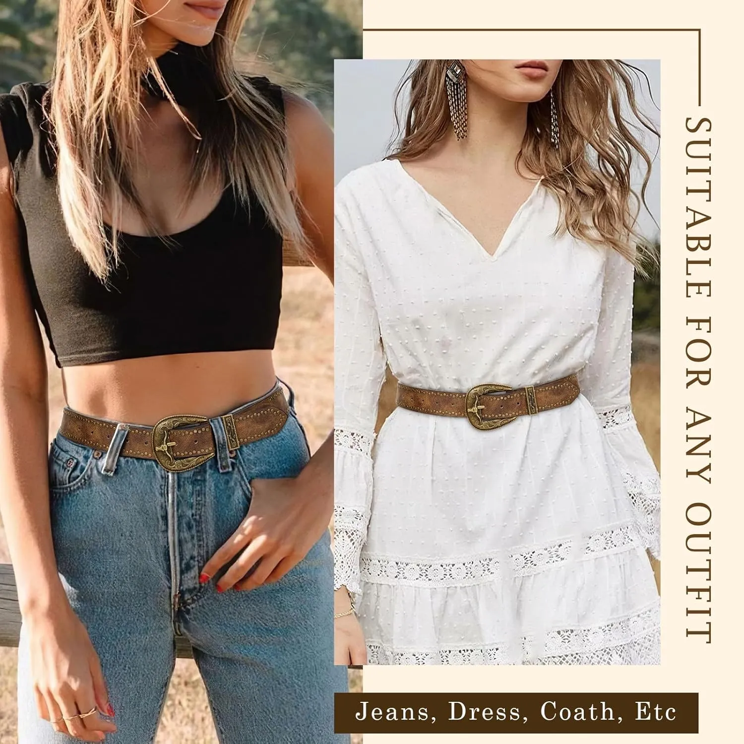 Western Belts for Women Men Vintage Men's Country Belt for Jeans Cowgirl Cowboy Christmas Gifts