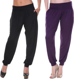 white mark Women's 2-PC Pack Harem Jogger Aladdin Elephant Pants with Pockets Relaxed High Waist Yoga Lounge Pants