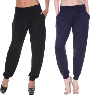 white mark Women's 2-PC Pack Harem Jogger Aladdin Elephant Pants with Pockets Relaxed High Waist Yoga Lounge Pants