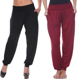 white mark Women's 2-PC Pack Harem Jogger Aladdin Elephant Pants with Pockets Relaxed High Waist Yoga Lounge Pants