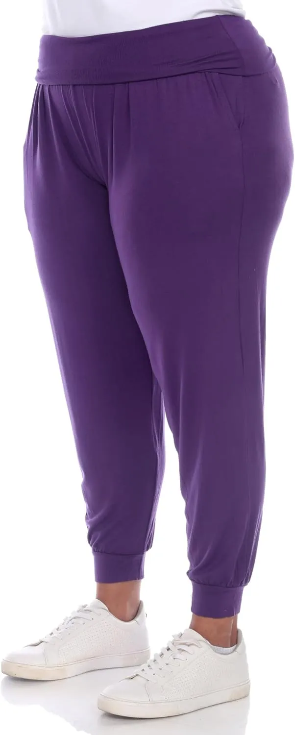 white mark Women's 2-PC Pack Harem Jogger Aladdin Elephant Pants with Pockets Relaxed High Waist Yoga Lounge Pants