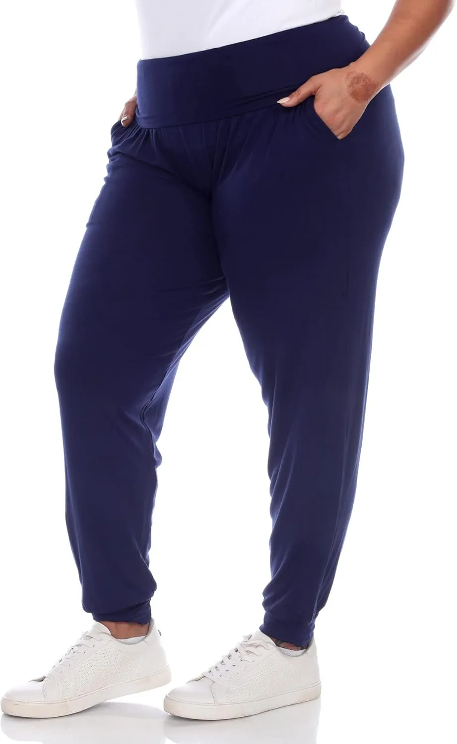 white mark Women's 2-PC Pack Harem Jogger Aladdin Elephant Pants with Pockets Relaxed High Waist Yoga Lounge Pants