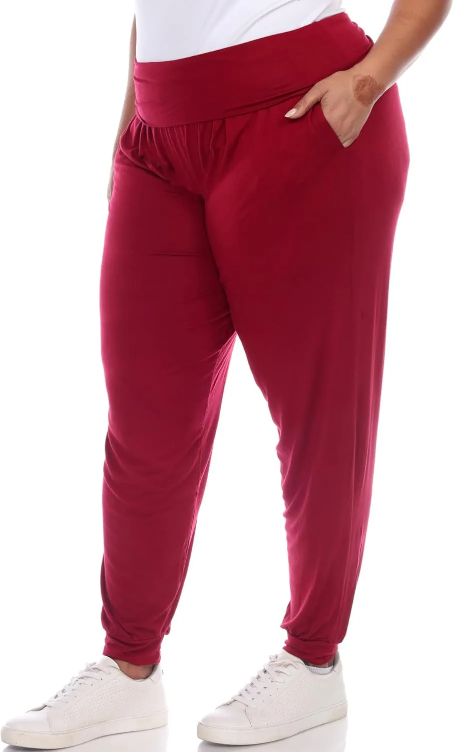 white mark Women's 2-PC Pack Harem Jogger Aladdin Elephant Pants with Pockets Relaxed High Waist Yoga Lounge Pants
