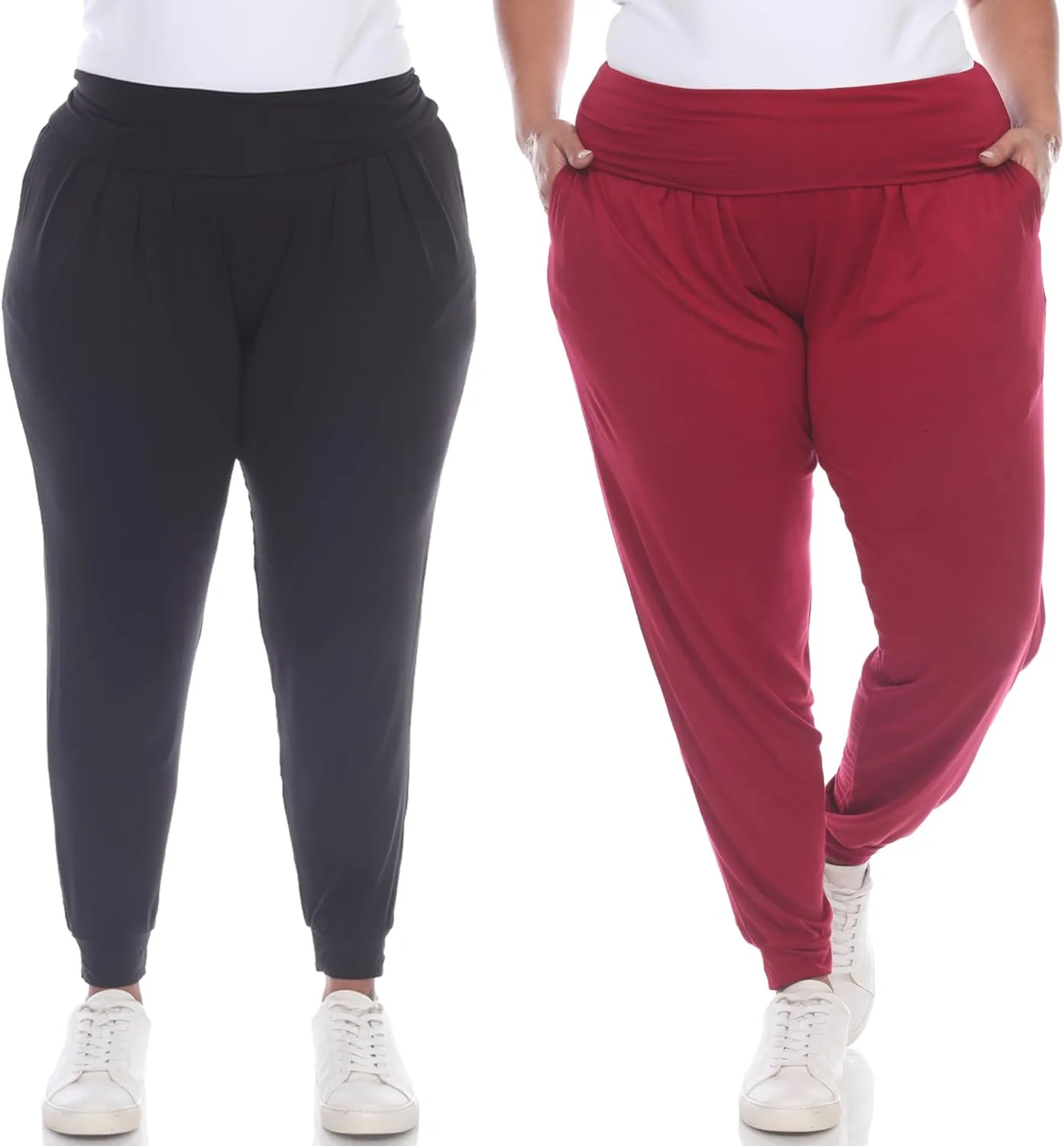 white mark Women's 2-PC Pack Harem Jogger Aladdin Elephant Pants with Pockets Relaxed High Waist Yoga Lounge Pants