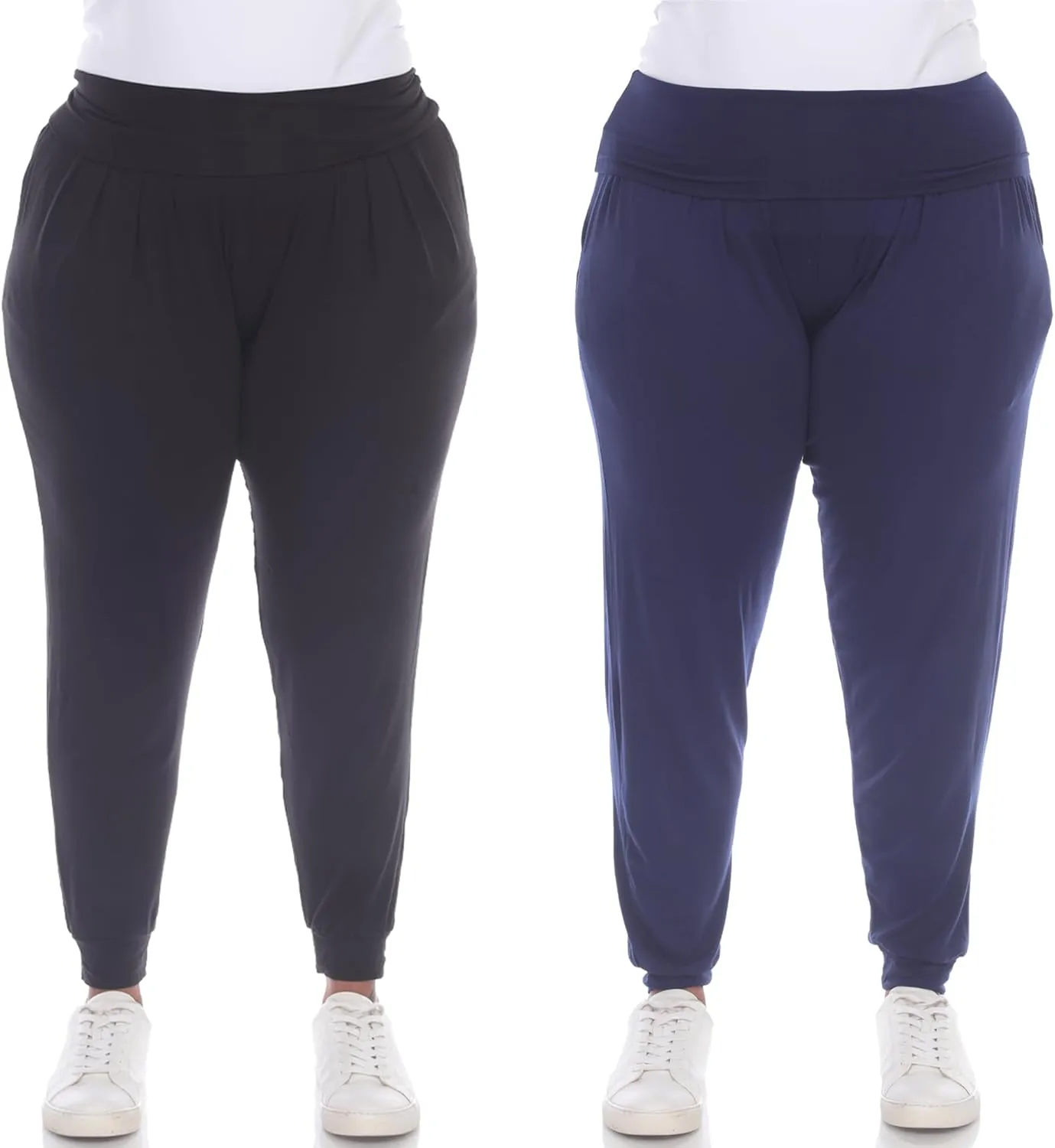 white mark Women's 2-PC Pack Harem Jogger Aladdin Elephant Pants with Pockets Relaxed High Waist Yoga Lounge Pants