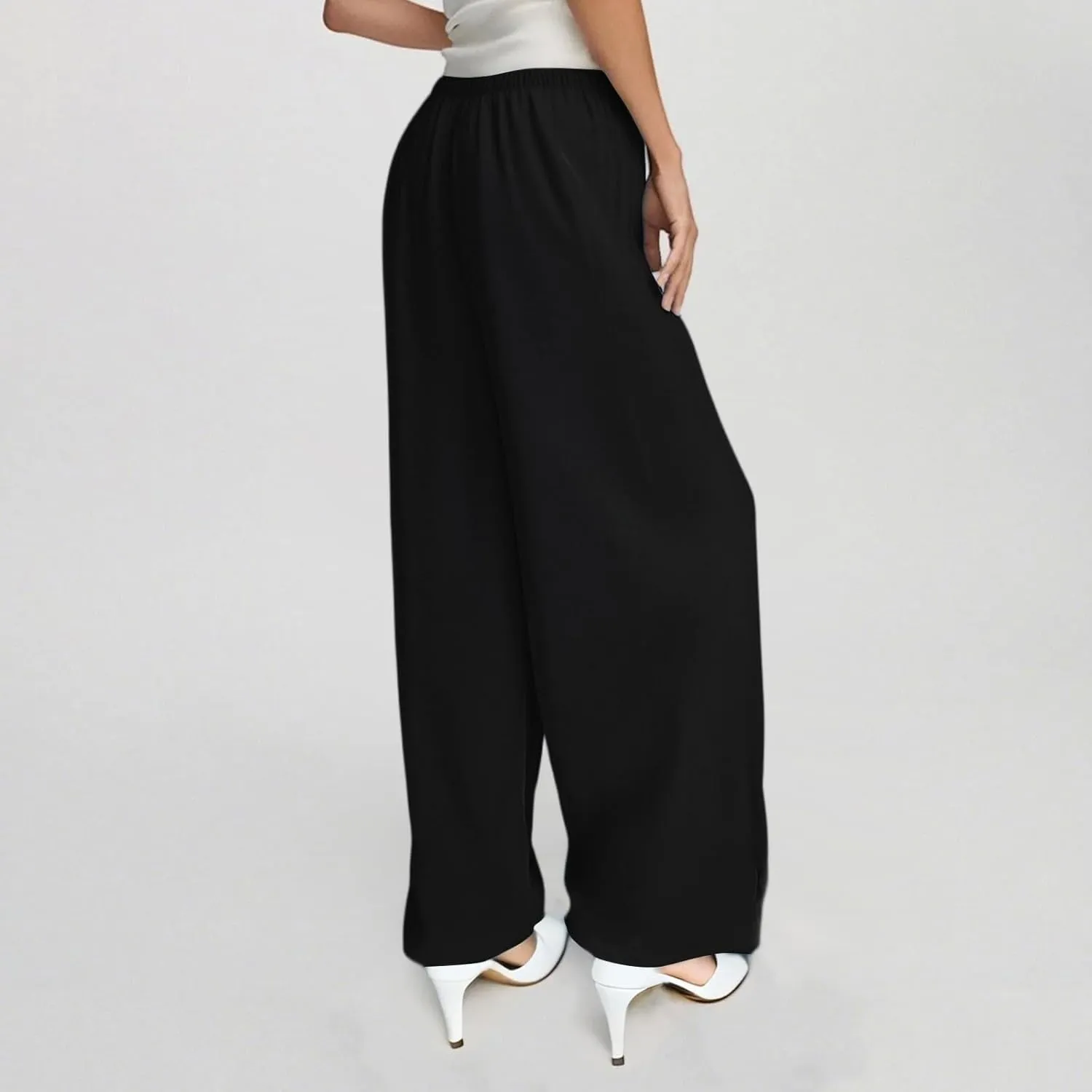 Wide Leg Linen Pants for Women Baggy Drawstring High Waisted Palazzo Pants Beach Vacation Lounge Pants with Pockets