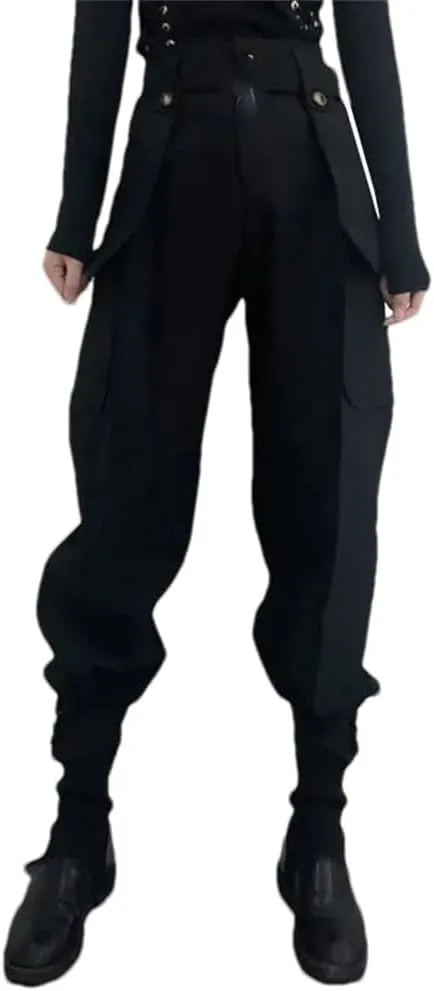 Women Belt Button Pockets Cargo Pants High Waist Streetwear Harem Pants Gothic Pants Female