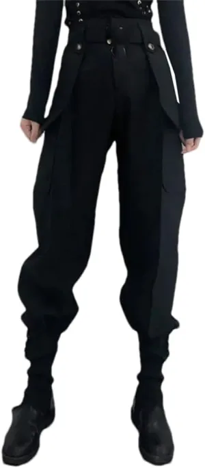 Women Belt Button Pockets Cargo Pants High Waist Streetwear Harem Pants Gothic Pants Female