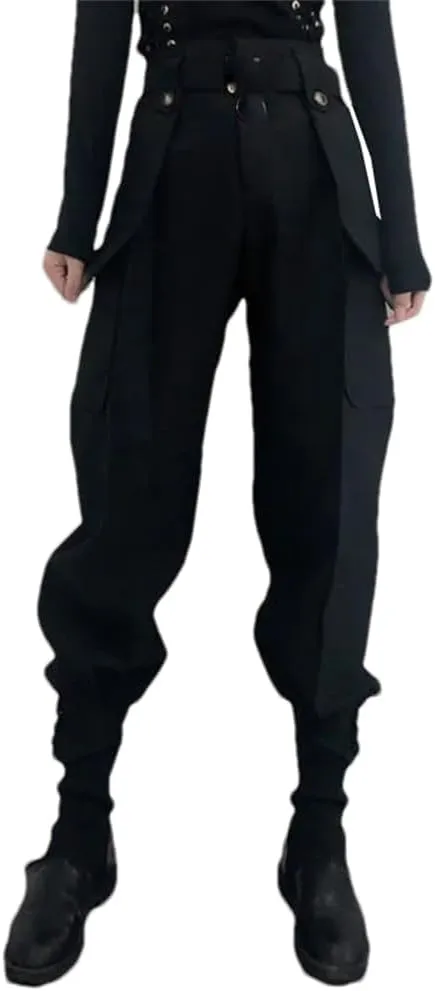 Women Belt Button Pockets Cargo Pants High Waist Streetwear Harem Pants Gothic Pants Female