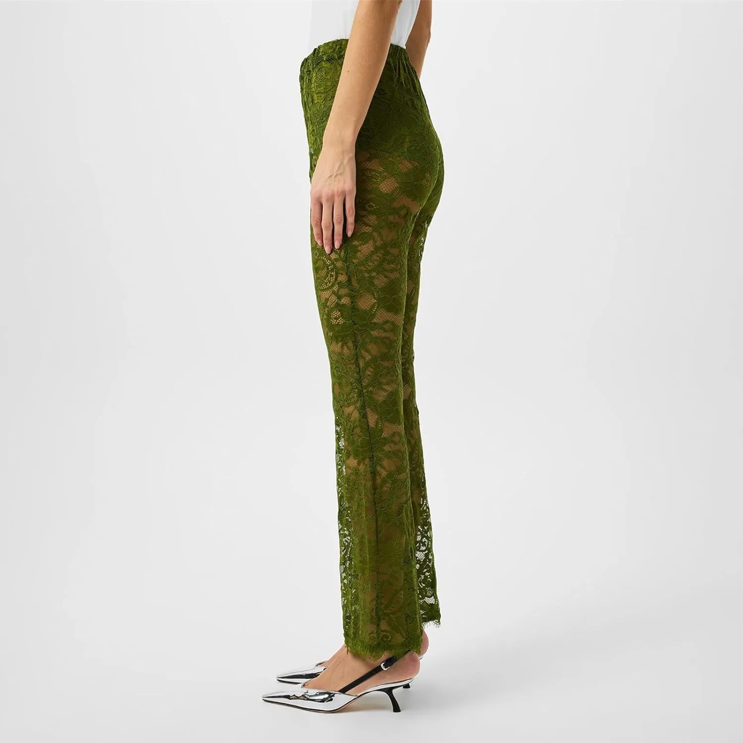 Women Lace Pants High Waist Sexy See Through Lace Sheer Trousers Hollow Cover Up Pants Clubwear