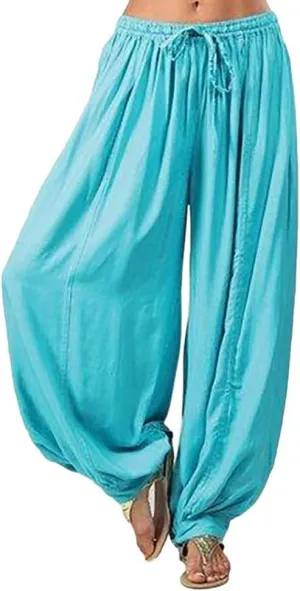Women Linen Pants Beach Waisted Beach Dressy Trousers with Pockets Solid Travel Palazzo Pants for Women High Waist