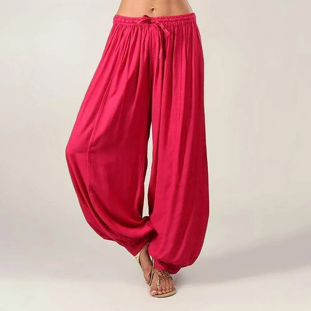 Women Linen Pants Beach Waisted Beach Dressy Trousers with Pockets Solid Travel Palazzo Pants for Women High Waist