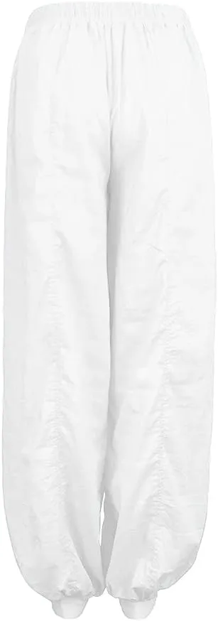 Women Linen Pants High Waisted Dressy Summer Wide Leg Pants with Pockets Plain Color Travel Palazzo Pants for Women