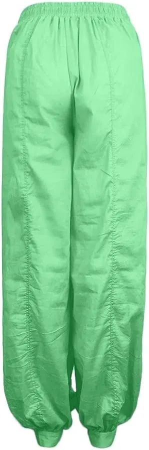 Women Linen Pants High Waisted Dressy Summer Wide Leg Pants with Pockets Plain Color Travel Palazzo Pants for Women