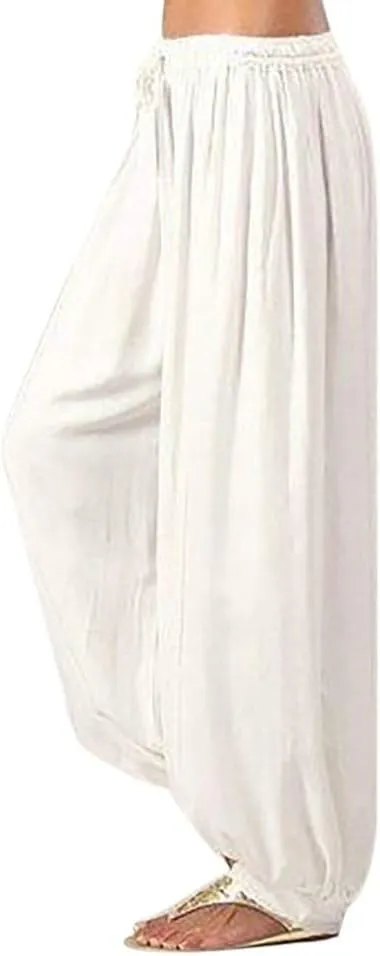 Women Linen Pants High Waisted Dressy Summer Wide Leg Pants with Pockets Plain Color Travel Palazzo Pants for Women