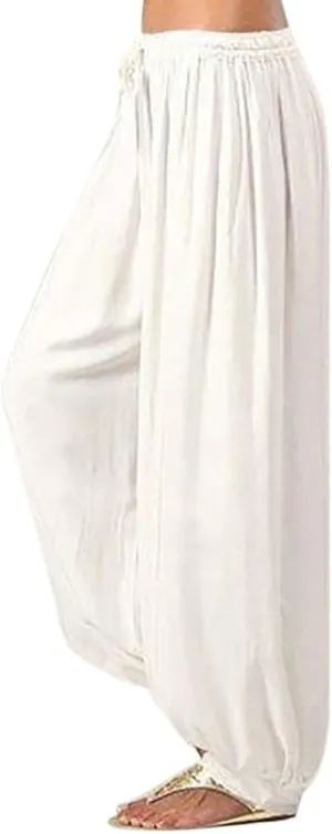 Women Linen Pants High Waisted Dressy Summer Wide Leg Pants with Pockets Plain Color Travel Palazzo Pants for Women