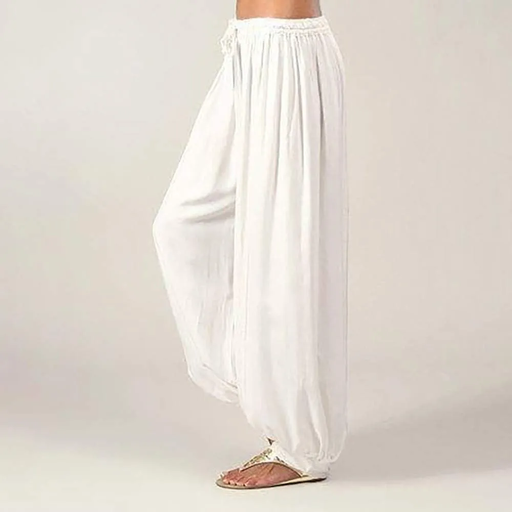 Women Linen Pants High Waisted Dressy Summer Wide Leg Pants with Pockets Plain Color Travel Palazzo Pants for Women