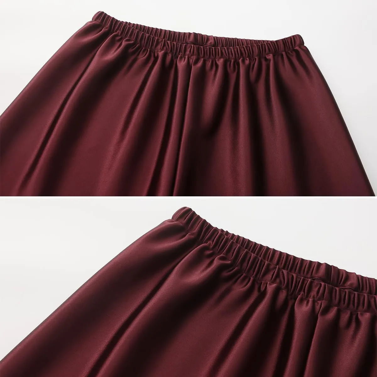 Women Satin Wide Leg Dress Pants Silk Casual Dressy Long Flowy Pants Elastic High Waisted Trousers