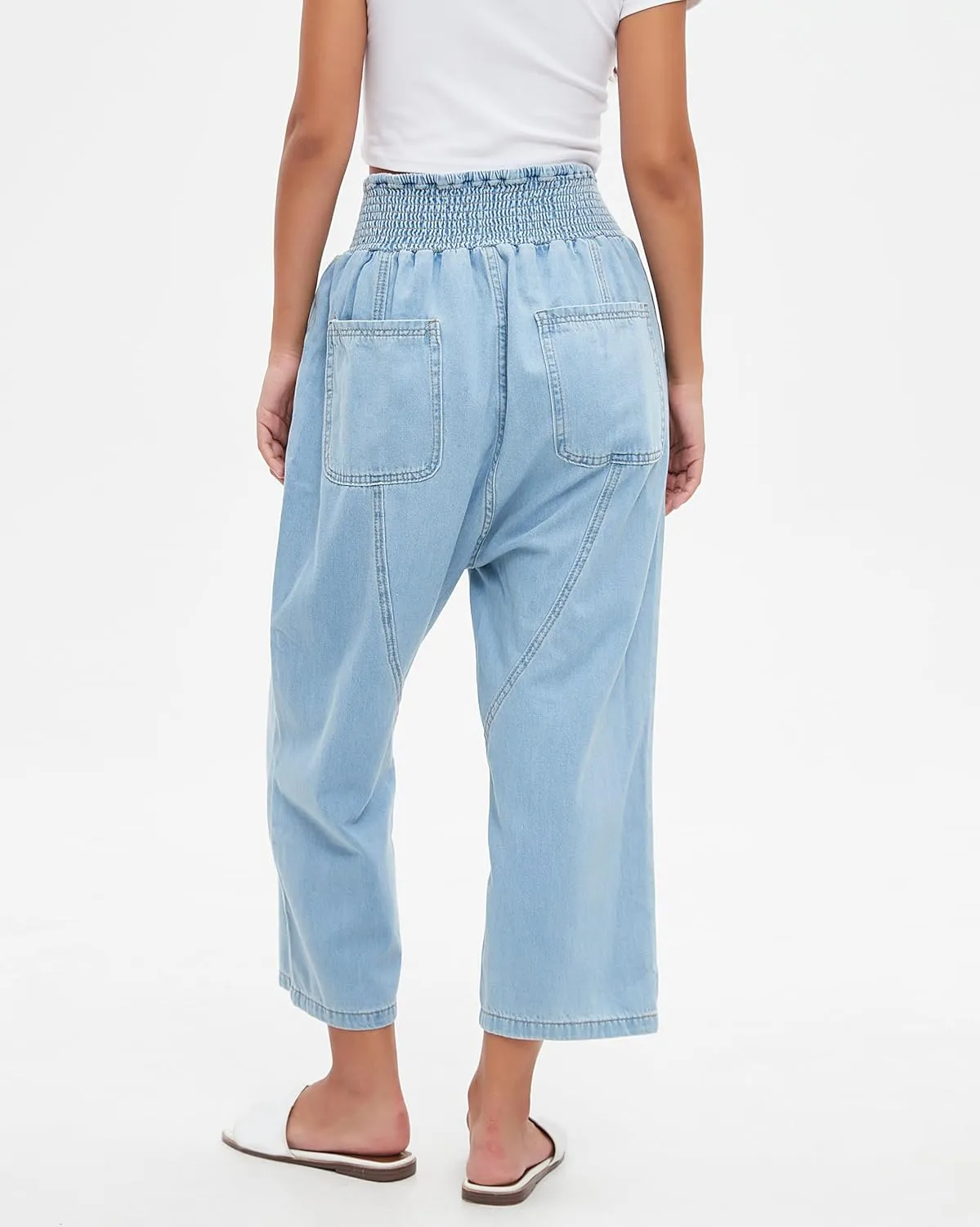 Women's Baggy Cropped Harem Jeans Loose Fit Wide Leg Barrel Pants Summer Casual Boyfriend Denim Pants