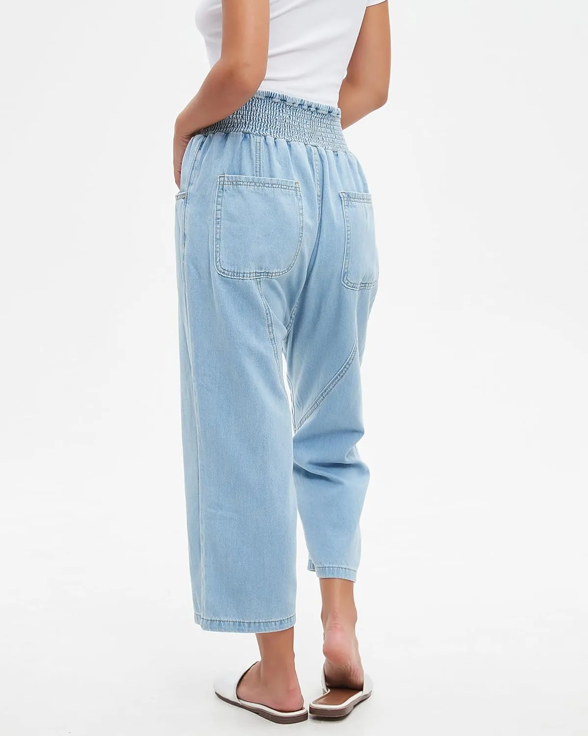 Women's Baggy Cropped Harem Jeans Loose Fit Wide Leg Barrel Pants Summer Casual Boyfriend Denim Pants