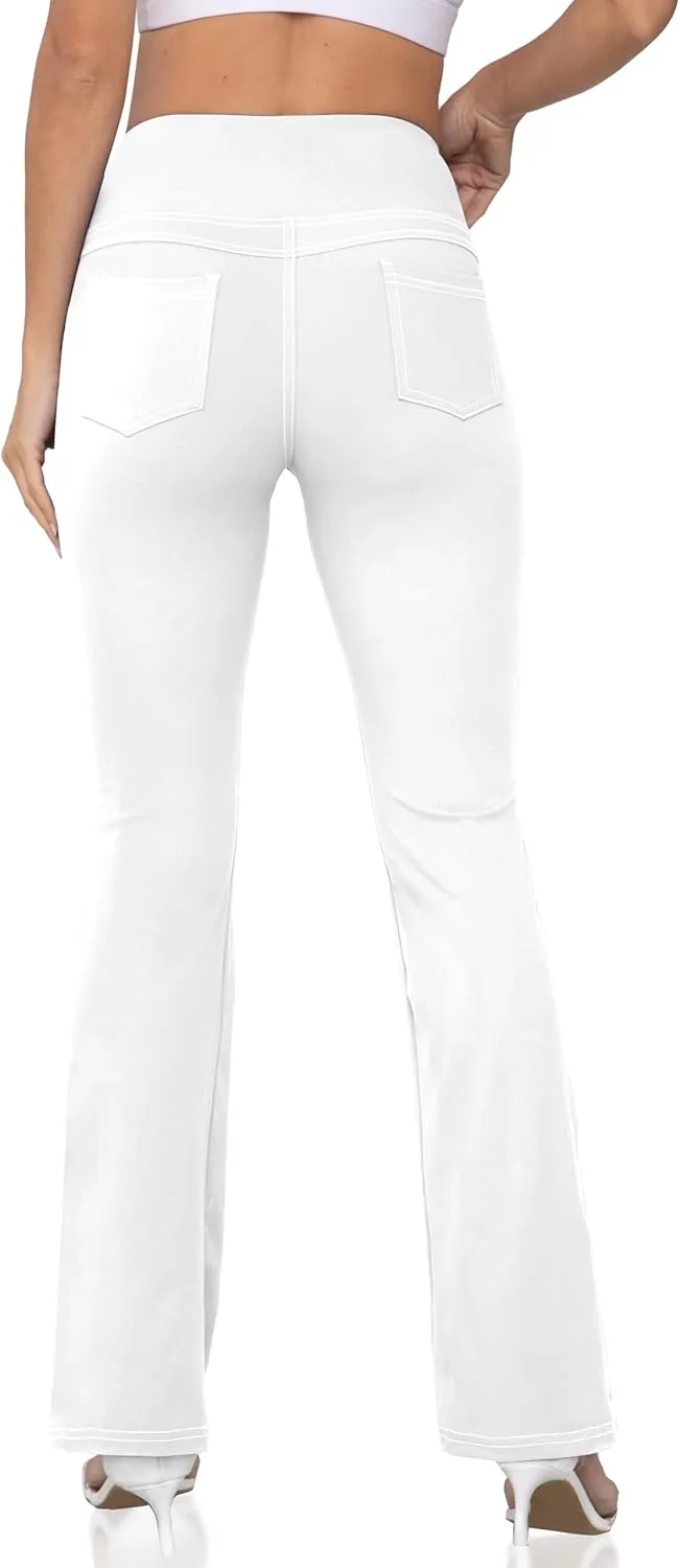 Women's Bootcut Yoga Pants, Wide Leg Leggings with Pockets High Waist Flare Dress Pants Petite/Regular/Tall