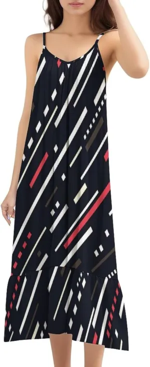 Womens Candy Strip Summer Camisole Tank Dresses Elegant Ruffled Flowy Boho Sundresses