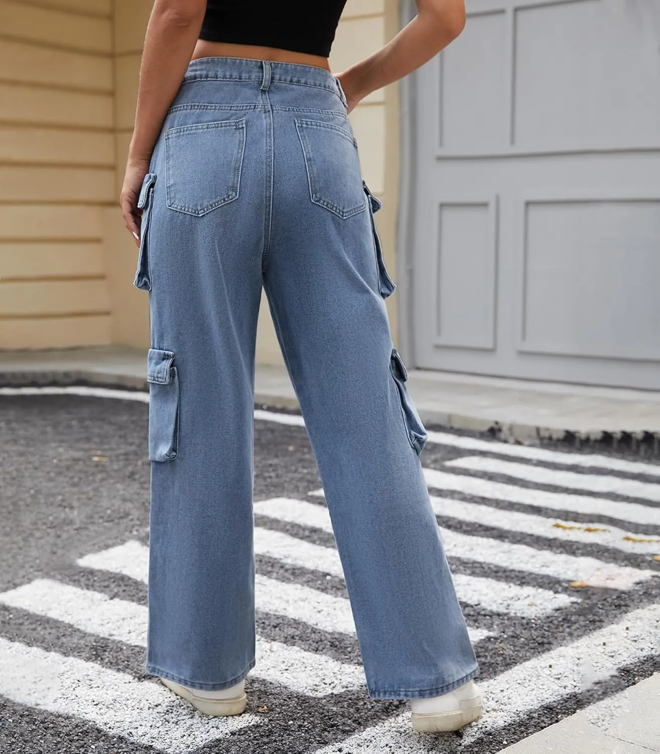 Womens Cargo Pants High Waisted Wide Leg Casual Pants Baggy Y2k Trousers with 8 Pockets