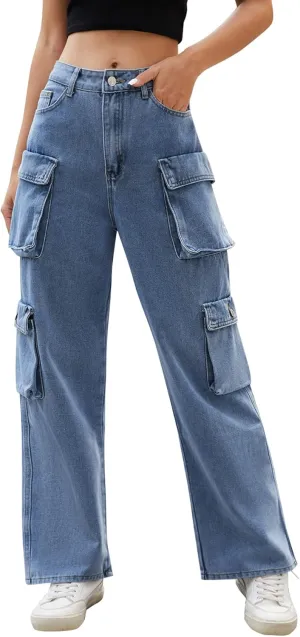 Womens Cargo Pants High Waisted Wide Leg Casual Pants Baggy Y2k Trousers with 8 Pockets