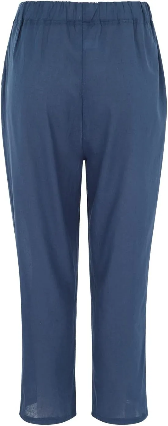 Women's Casual Cotton Linen Pants High Waisted Baggy Pants with Elastic Waist Relax Fit Lantern Trouser with Pockets